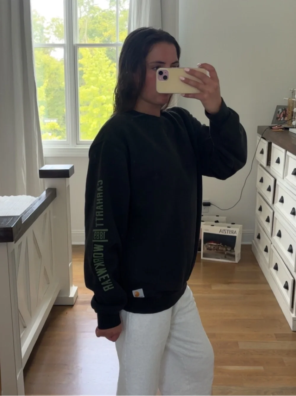 Carhartt Black Crewneck with Green Sleeve Logo